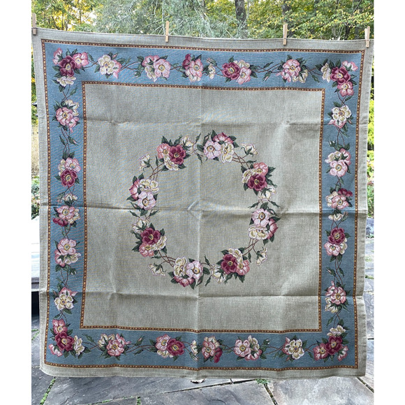 GOBLYS Table Covering Tapestry Square Floral Jacquard Cotton Beige France 58x58 - Picture 4 of 13